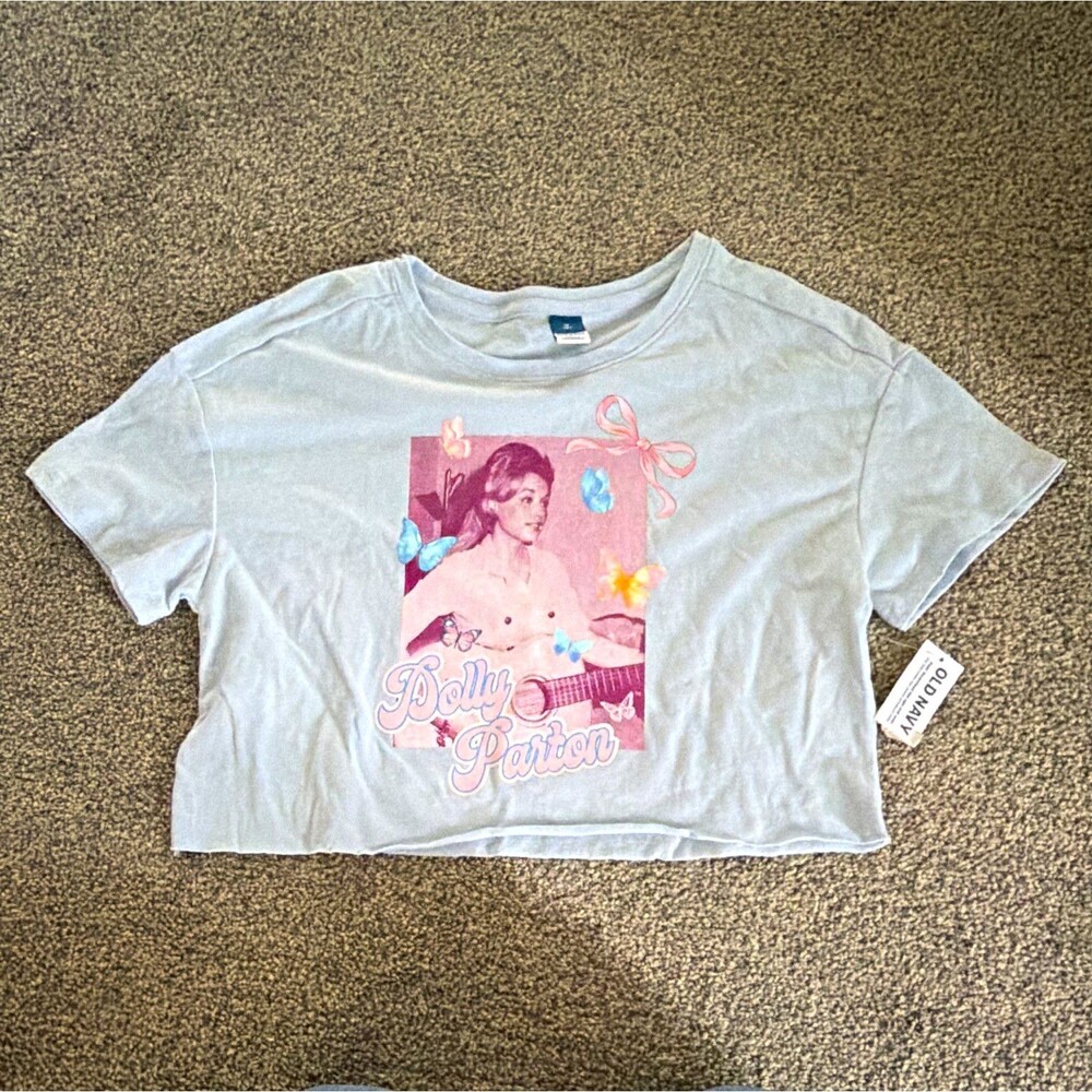 Old Navy Girls Blue Dolly Parton Graphic Cropped T-Shirt Size M NWT A4
